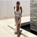 1Beach See Through Backless Slit Maxi Dress