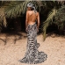 5Beach Vacation Zebra Printed Slit Backless Maxi Dress