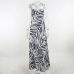 6Beach Vacation Zebra Printed Slit Backless Maxi Dress