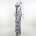 8Beach Vacation Zebra Printed Slit Backless Maxi Dress