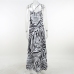 9Beach Vacation Zebra Printed Slit Backless Maxi Dress