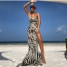 1Beach Vacation Zebra Printed Slit Backless Maxi Dress