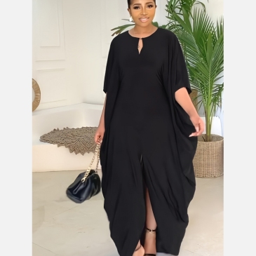 Casual Black Loose Bat Sleeve  Maxi Dress