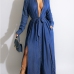 1Casual Loose Blue Long Sleeve Shirt Maxi Dress