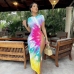 3Casual Split Tie Dye  Short Sleeve Maxi Dress