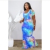 3Casual Tie Dye  Short Sleeve Plus Size Maxi Dress