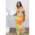 1Casual Tie Dye  Short Sleeve Plus Size Maxi Dress