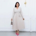 1Casual V Neck Pleated Long Sleeve Maxi Dress