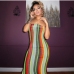 4Color Block Striped Strapless Maxi Dresses For Women