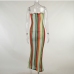 8Color Block Striped Strapless Maxi Dresses For Women
