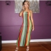 1Color Block Striped Strapless Maxi Dresses For Women