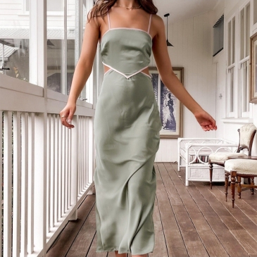 Contrast Color Sleeveless Hollow Out Maxi Dress