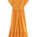 3Crew Neck Orange Pleated Short Sleeve Maxi Dress