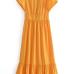 1Crew Neck Orange Pleated Short Sleeve Maxi Dress