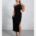 5Designer Solid Slit  Hollow Out  Inclined Shoulder Maxi Dress