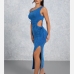 9Designer Solid Slit  Hollow Out  Inclined Shoulder Maxi Dress