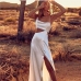 3Designer White Hollow Out Slit Sleeveless Long Dress