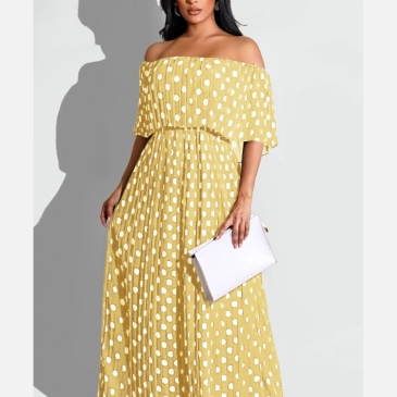 Dots Chiffon  Off The Shoulder Maxi Dress