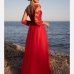 3Elegant Lace Patch Evening Party Red Long Dress