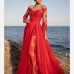 1Elegant Lace Patch Evening Party Red Long Dress