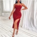 1Elegant Red Backless High Slit Maxi Dresses