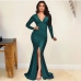 6Elegant v Neck Ruched Long Sleeve Evening Maxi Dress