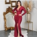 9Elegant v Neck Ruched Long Sleeve Evening Maxi Dress