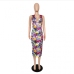 4Euro Style Printed V Neck Sleeveless Maxi Dress