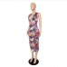 5Euro Style Printed V Neck Sleeveless Maxi Dress