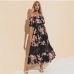 3Flowers Printed Off Shoulder Short Sleeve Maxi Dresses