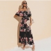 1Flowers Printed Off Shoulder Short Sleeve Maxi Dresses