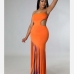 5Fringe Cut Out Solid Strapless Maxi Dress