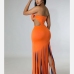 6Fringe Cut Out Solid Strapless Maxi Dress