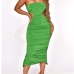 1Hollow Out Ruched Solid Strapless Maxi Dress