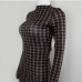 9Houndstooth Long Sleeve Backless Maxi Dress