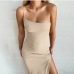 4Inclined Shoulder Slit Sexy Bodycon Maxi Dress