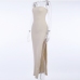 10Inclined Shoulder Slit Sexy Bodycon Maxi Dress