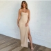 1Inclined Shoulder Slit Sexy Bodycon Maxi Dress