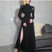 5Individual Embroidery Long Sleeve Turtleneck Slit Dresses