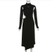 7Individual Embroidery Long Sleeve Turtleneck Slit Dresses