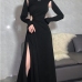 1Individual Embroidery Long Sleeve Turtleneck Slit Dresses