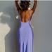 13Ladies Elegant Cowl Neck Spaghetti Strap Split Maxi Dress