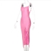 15Ladies Elegant Cowl Neck Spaghetti Strap Split Maxi Dress