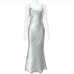 9Ladies Satin Cowl Neck Solid Sleeveless Maxi Dress