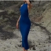 3Ladies Solid Backless Halter Maxi Dresses