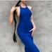 1Ladies Solid Backless Halter Maxi Dresses