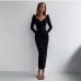 7Ladies Solid Long Sleeve Slit  Black Maxi Dress