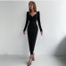 8Ladies Solid Long Sleeve Slit  Black Maxi Dress