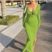 5Long Sleeve Backless Fitted Slit Maxi Dress