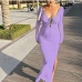 1Long Sleeve Backless Fitted Slit Maxi Dress